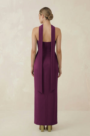 Strapless Sheath Midi Bridesmaid Dress With Ribbon in Sangria - KissProm Bridesmaid Dresses