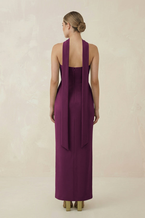 Strapless Sheath Midi Bridesmaid Dress With Ribbon in Sangria - KissProm Bridesmaid Dresses