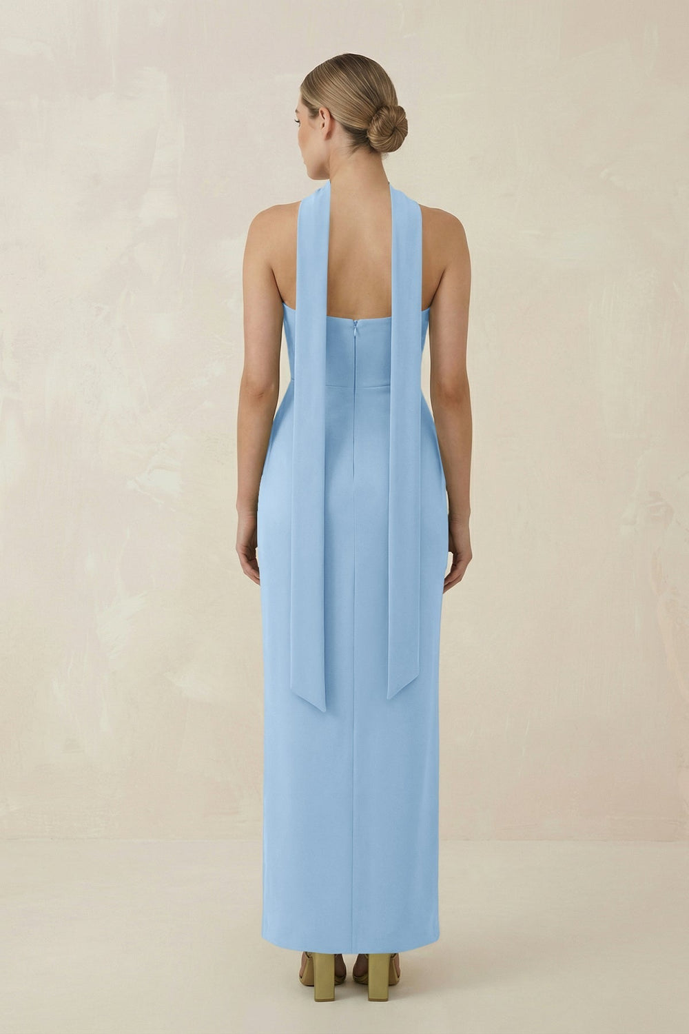 Strapless Sheath Midi Bridesmaid Dress With Ribbon in Sky Blue - KissProm Bridesmaid Dresses