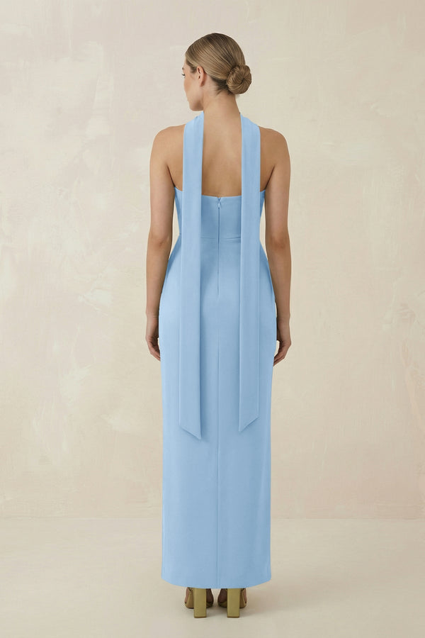 Strapless Sheath Midi Bridesmaid Dress With Ribbon in Sky Blue - KissProm Bridesmaid Dresses