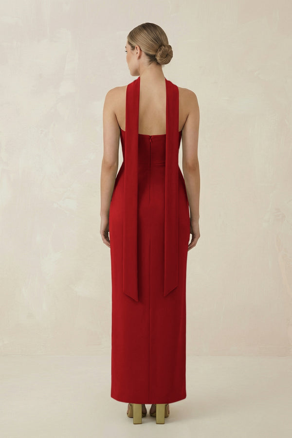 Strapless Sheath Midi Bridesmaid Dress With Ribbon in Spice - KissProm Bridesmaid Dresses