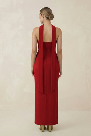 Strapless Sheath Midi Bridesmaid Dress With Ribbon in Spice - KissProm Bridesmaid Dresses