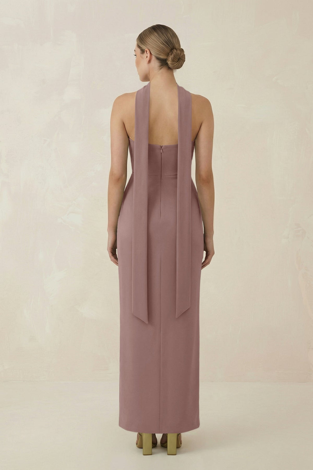 Strapless Sheath Midi Bridesmaid Dress With Ribbon in Toffee - KissProm Bridesmaid Dresses