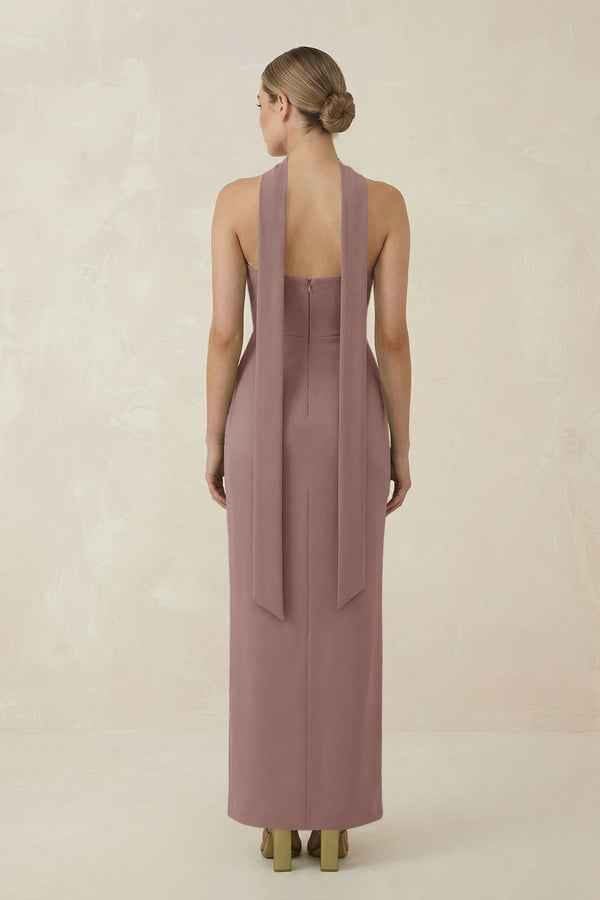 Strapless Sheath Midi Bridesmaid Dress With Ribbon in Toffee - KissProm Bridesmaid Dresses