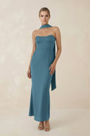 Strapless Sheath Midi Bridesmaid Dress With Ribbon in Twilight - KissProm Bridesmaid Dresses
