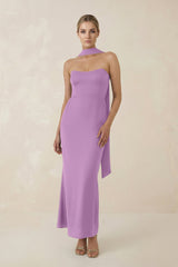 Strapless Sheath Midi Bridesmaid Dress With Ribbon in Vintage Mauve - KissProm Bridesmaid Dresses