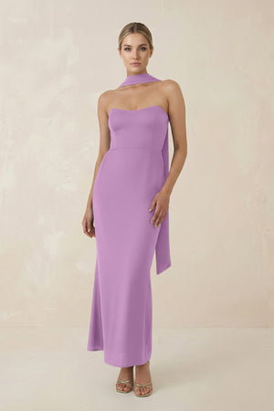 Strapless Sheath Midi Bridesmaid Dress With Ribbon in Vintage Mauve - KissProm Bridesmaid Dresses