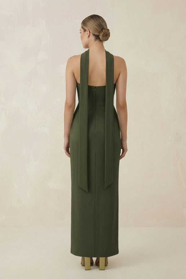 Strapless Sheath Midi Bridesmaid Dress With Ribbon in Willow Green - KissProm Bridesmaid Dresses