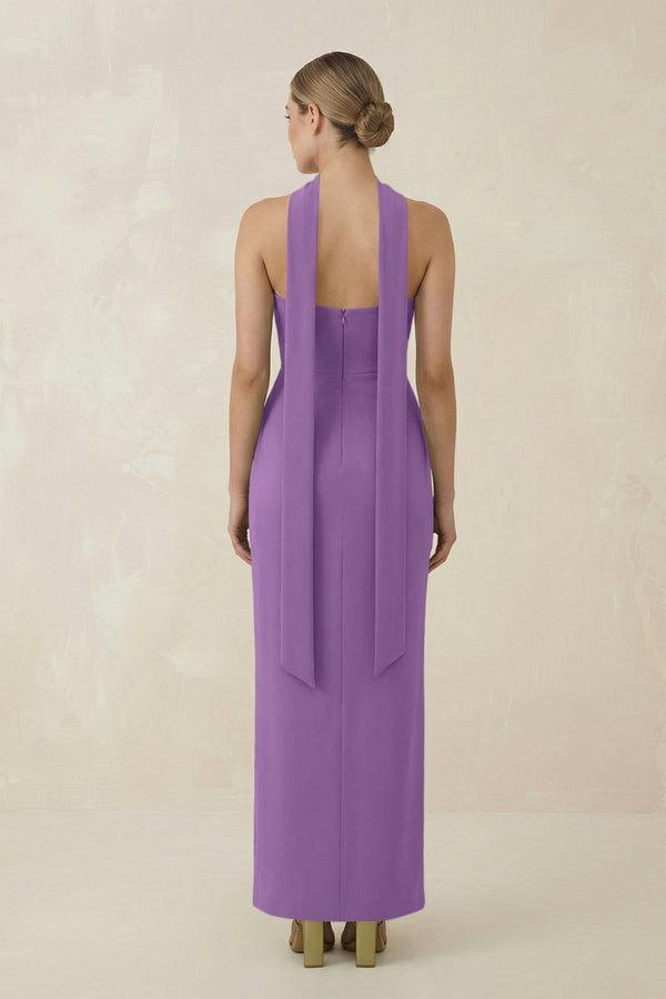 Strapless Sheath Midi Bridesmaid Dress With Ribbon in Wisteria - KissProm Bridesmaid Dresses