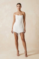 Strapless Sheath Mini Wedding Dress with Tassel in White - KissProm Wedding Dresses