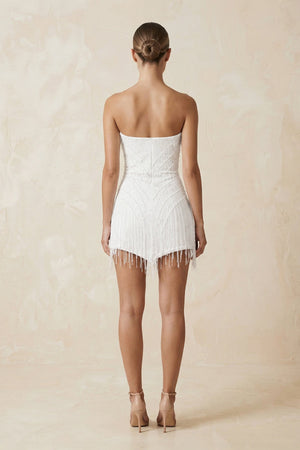 Strapless Sheath Mini Wedding Dress with Tassel in White - KissProm Wedding Dresses