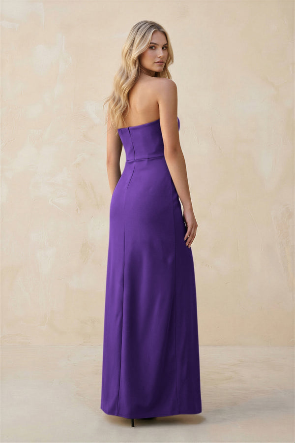 Strapless Sheath Satin Bridesmaid Dress With Slit in Amethyst - KissProm Bridesmaid Dresses