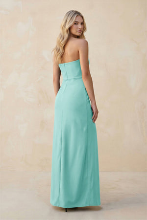 Strapless Sheath Satin Bridesmaid Dress With Slit in Aqua - KissProm Bridesmaid Dresses