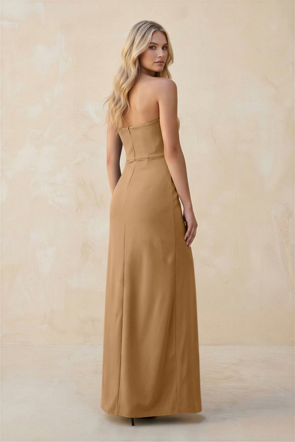 Strapless Sheath Satin Bridesmaid Dress With Slit in Bronzer - KissProm Bridesmaid Dresses