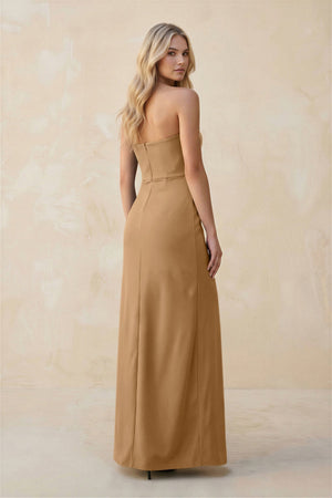 Strapless Sheath Satin Bridesmaid Dress With Slit in Bronzer - KissProm Bridesmaid Dresses