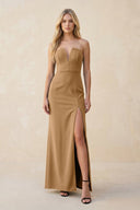 Strapless Sheath Satin Bridesmaid Dress With Slit in Bronzer - KissProm Bridesmaid Dresses