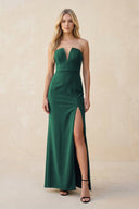 Strapless Sheath Satin Bridesmaid Dress With Slit in Dark Green - KissProm Bridesmaid Dresses