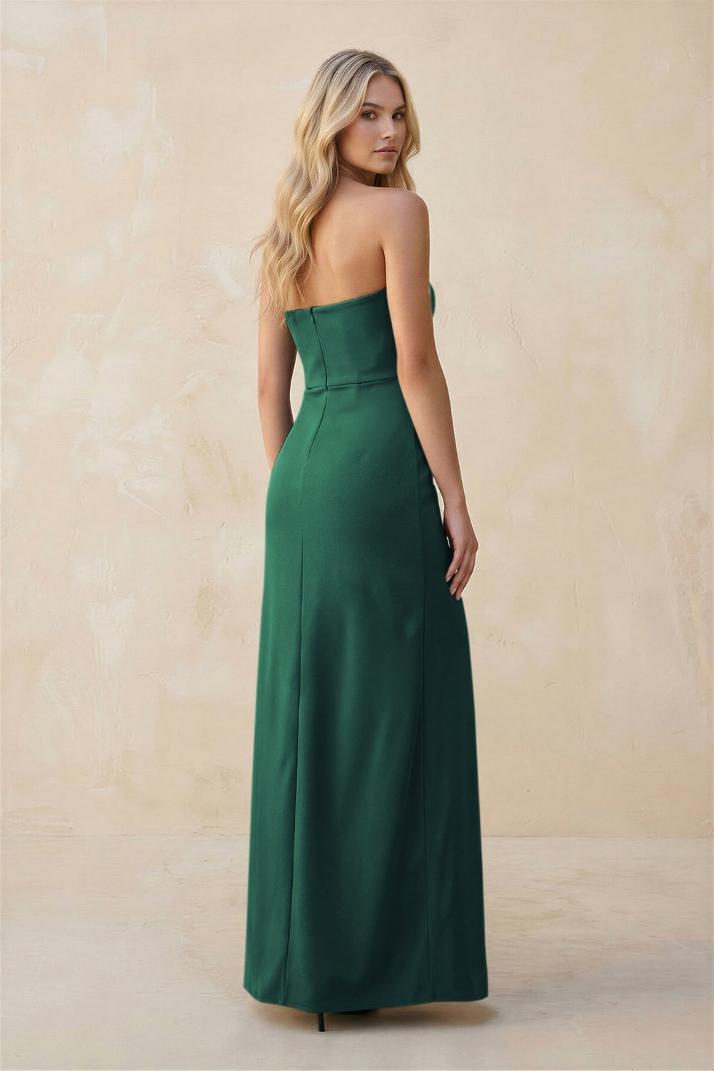 Strapless Sheath Satin Bridesmaid Dress With Slit in Dark Green - KissProm Bridesmaid Dresses
