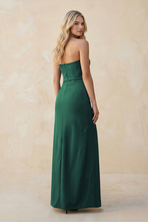 Strapless Sheath Satin Bridesmaid Dress With Slit in Dark Green - KissProm Bridesmaid Dresses