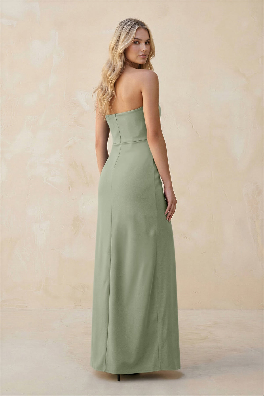 Strapless Sheath Satin Bridesmaid Dress With Slit in Dove Gray - KissProm Bridesmaid Dresses