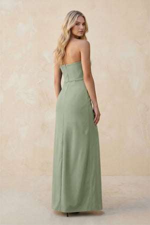 Strapless Sheath Satin Bridesmaid Dress With Slit in Dove Gray - KissProm Bridesmaid Dresses