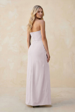 Strapless Sheath Satin Bridesmaid Dress With Slit in Dusk - KissProm Bridesmaid Dresses