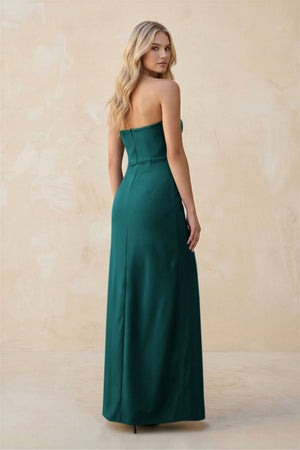 Strapless Sheath Satin Bridesmaid Dress With Slit in Emerald - KissProm Bridesmaid Dresses