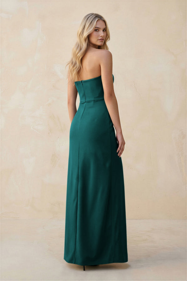 Strapless Sheath Satin Bridesmaid Dress With Slit in Emerald - KissProm Bridesmaid Dresses