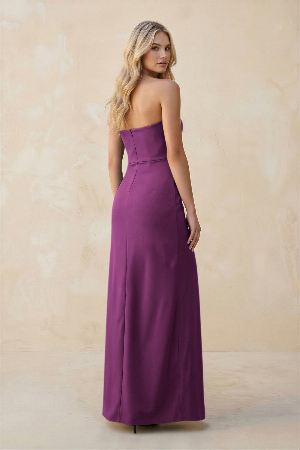 Strapless Sheath Satin Bridesmaid Dress With Slit in Fig - KissProm Bridesmaid Dresses