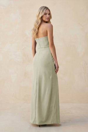 Strapless Sheath Satin Bridesmaid Dress With Slit in Frost - KissProm Bridesmaid Dresses