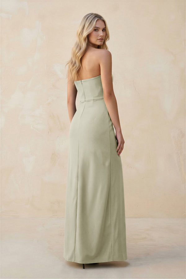 Strapless Sheath Satin Bridesmaid Dress With Slit in Frost - KissProm Bridesmaid Dresses