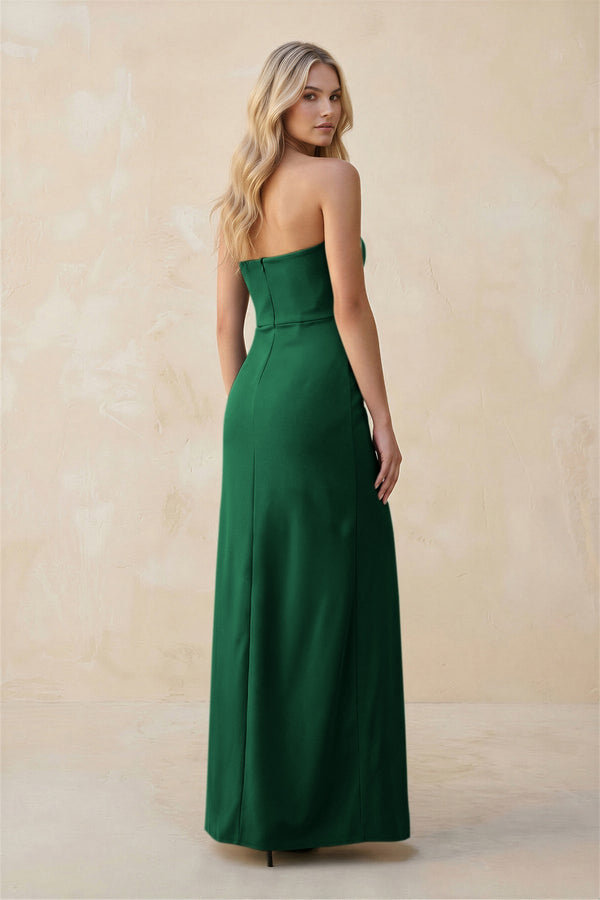 Strapless Sheath Satin Bridesmaid Dress With Slit in Green - KissProm Bridesmaid Dresses