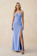Strapless Sheath Satin Bridesmaid Dress With Slit in Ice - KissProm Bridesmaid Dresses