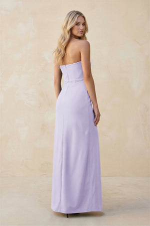 Strapless Sheath Satin Bridesmaid Dress With Slit in Lavender - KissProm Bridesmaid Dresses