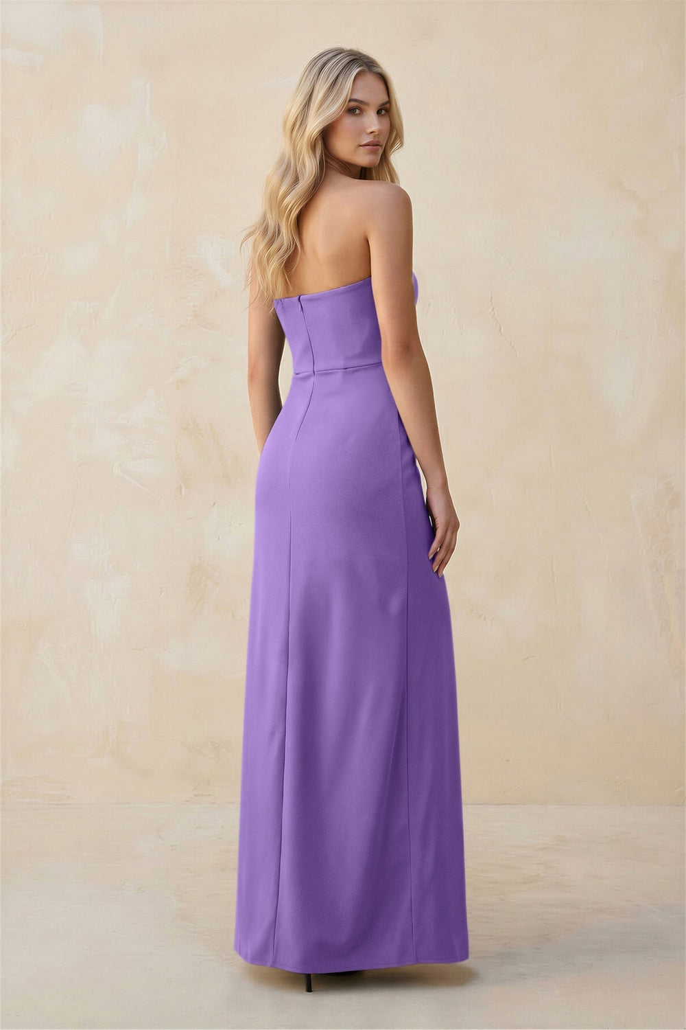 Strapless Sheath Satin Bridesmaid Dress With Slit in Lilac - KissProm Bridesmaid Dresses