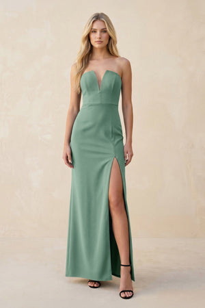 Strapless Sheath Satin Bridesmaid Dress With Slit in Mint Green - KissProm Bridesmaid Dresses