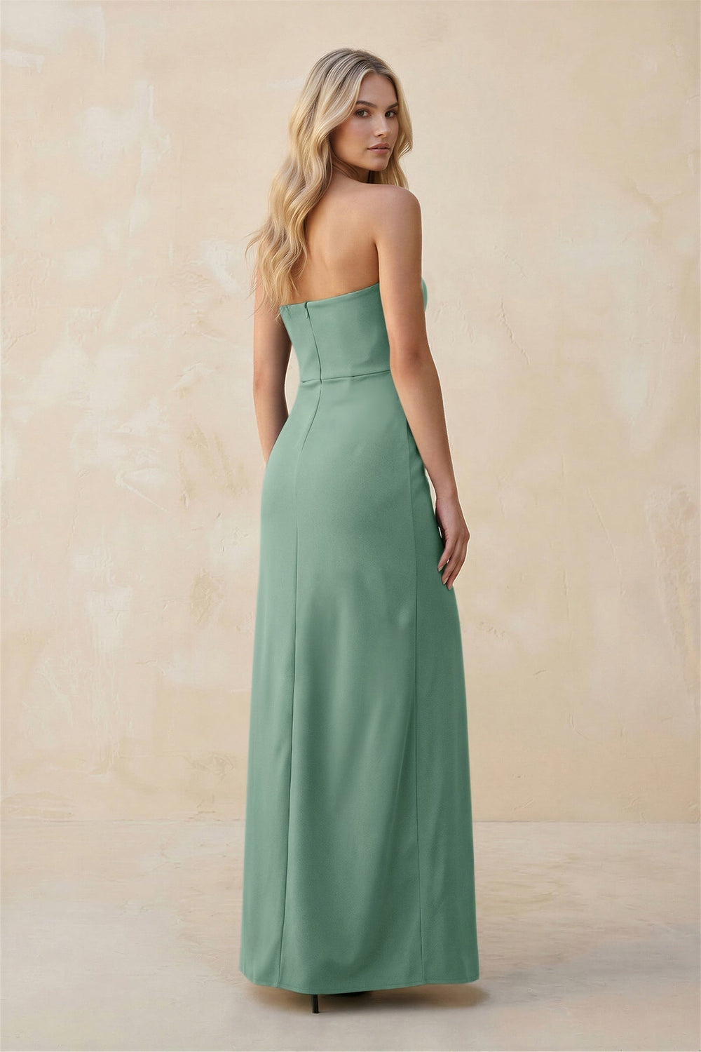 Strapless Sheath Satin Bridesmaid Dress With Slit in Mint Green - KissProm Bridesmaid Dresses