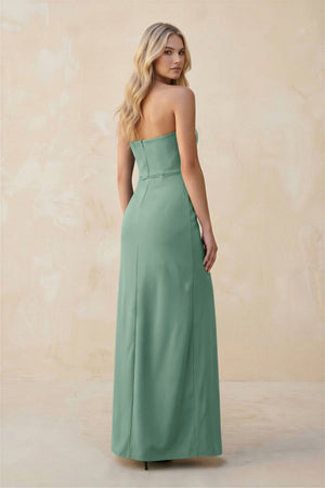 Strapless Sheath Satin Bridesmaid Dress With Slit in Mint Green - KissProm Bridesmaid Dresses