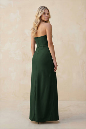 Strapless Sheath Satin Bridesmaid Dress With Slit in Moss - KissProm Bridesmaid Dresses