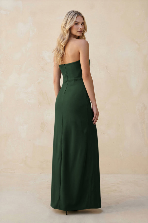 Strapless Sheath Satin Bridesmaid Dress With Slit in Moss - KissProm Bridesmaid Dresses