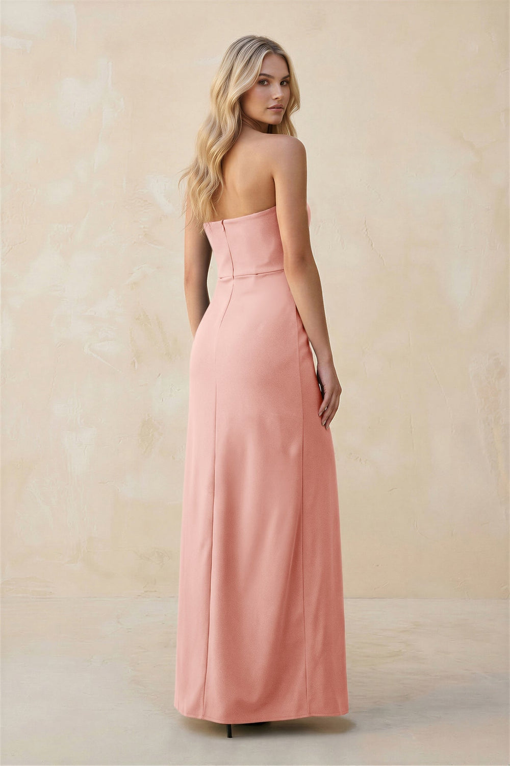 Strapless Sheath Satin Bridesmaid Dress With Slit in Rose Petal - KissProm Bridesmaid Dresses