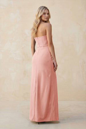 Strapless Sheath Satin Bridesmaid Dress With Slit in Rose Petal - KissProm Bridesmaid Dresses