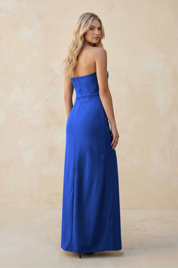 Strapless Sheath Satin Bridesmaid Dress With Slit in Royal Blue - KissProm Bridesmaid Dresses