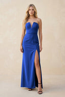 Strapless Sheath Satin Bridesmaid Dress With Slit in Royal Blue - KissProm Bridesmaid Dresses