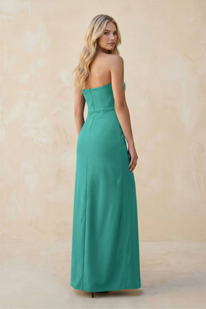 Strapless Sheath Satin Bridesmaid Dress With Slit in Sea Glass - KissProm Bridesmaid Dresses