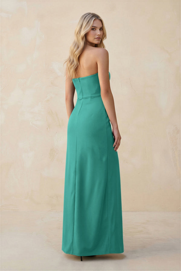 Strapless Sheath Satin Bridesmaid Dress With Slit in Sea Glass - KissProm Bridesmaid Dresses