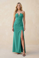 Strapless Sheath Satin Bridesmaid Dress With Slit in Sea Glass - KissProm Bridesmaid Dresses