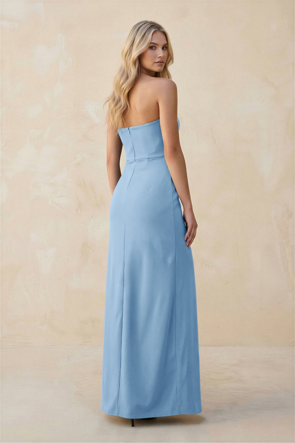 Strapless Sheath Satin Bridesmaid Dress With Slit in Sky Blue - KissProm Bridesmaid Dresses