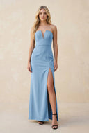 Strapless Sheath Satin Bridesmaid Dress With Slit in Sky Blue - KissProm Bridesmaid Dresses