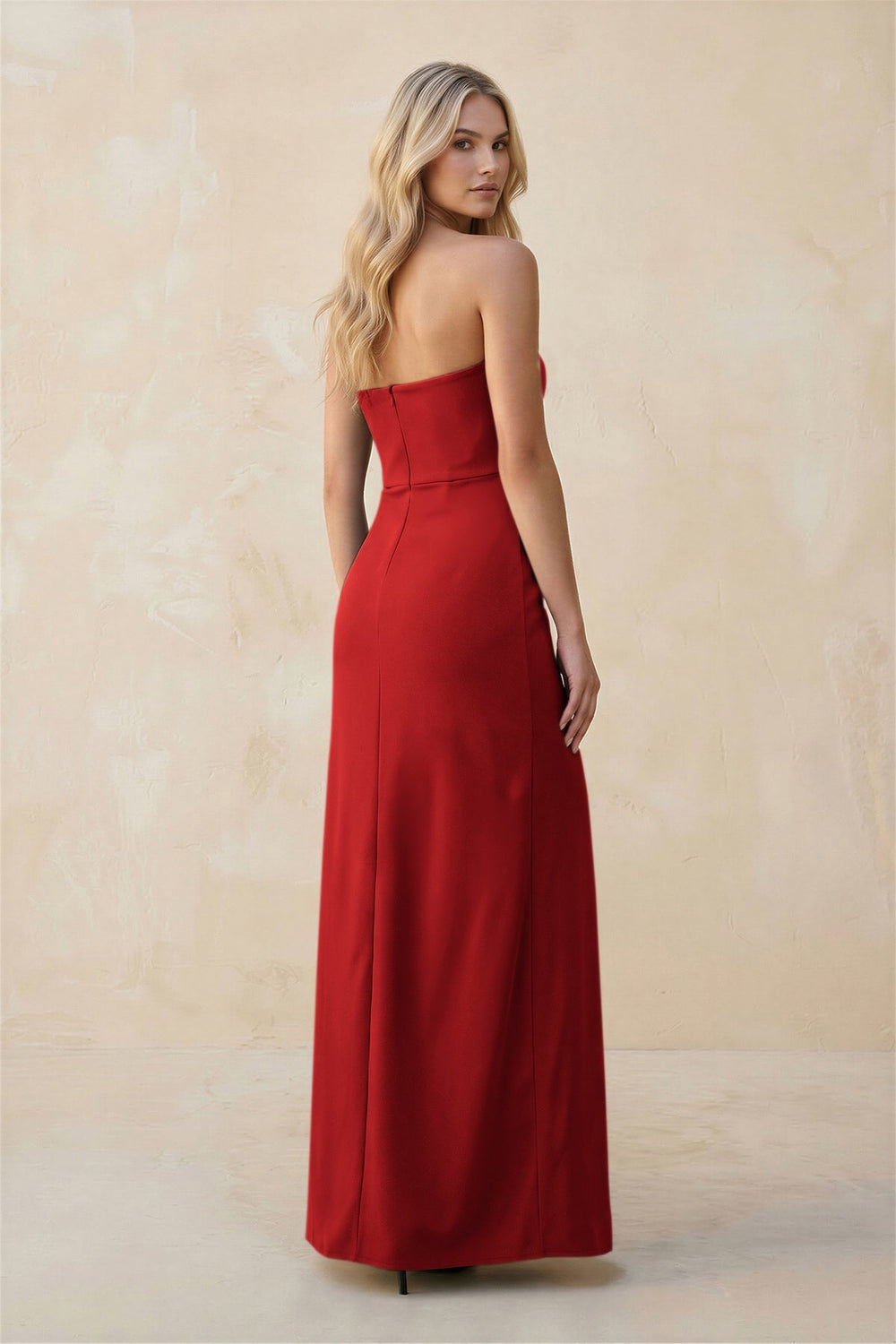 Strapless Sheath Satin Bridesmaid Dress With Slit in Spice - KissProm Bridesmaid Dresses
